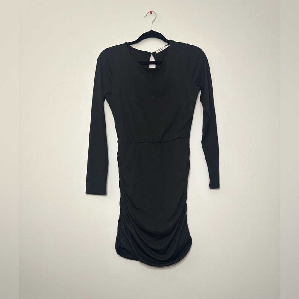 Francesca's Mi Ami Long Sleeve Ruched Crew Neck Bodycon Dress Black Size M - Picture 3 of 11